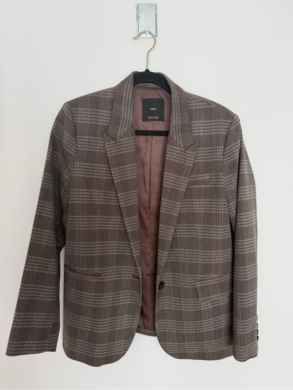 Mango Brown Plaid Single-Button Blazer